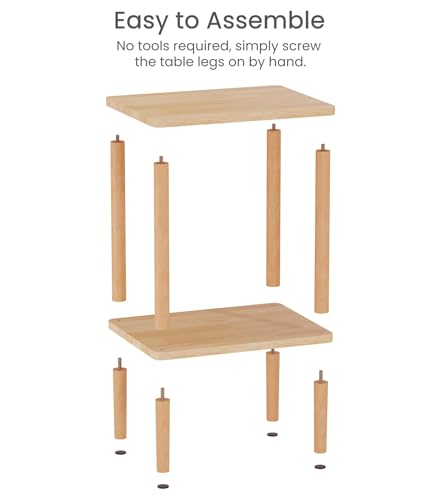 Solid Wood Side Table, Small End Table, Narrow Nightstand Bedside Table | 2-Tiers Real Oak Wood Table for Small Spaces, Bedroom, Living Room, Farmhouse, No-Tool Assembly.