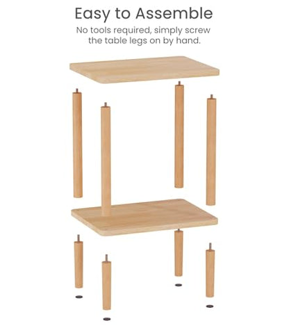 Solid Wood Side Table, Small End Table, Narrow Nightstand Bedside Table | 2-Tiers Real Oak Wood Table for Small Spaces, Bedroom, Living Room, Farmhouse, No-Tool Assembly.