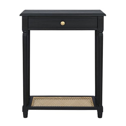 East at Main Lenora Black Narrow Console Table for Entryway with Drawer | 23.75-inch slim hallway table with cane shelf, solid wood frame, French country accent furniture for small spaces - color: Black