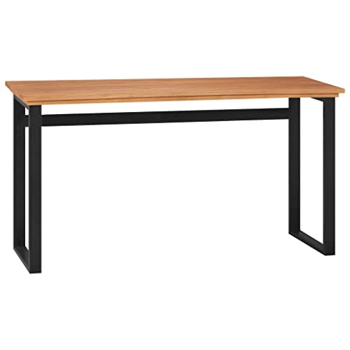 Solid Teak Wood Console Desk Natural Finish Black Medium Size for Home Office and Living Room, Rustic Style Writing Table with Smooth Surface and Sturdy Square Legs, - size: 47.2" x 17.7" x 29.5" & Black
