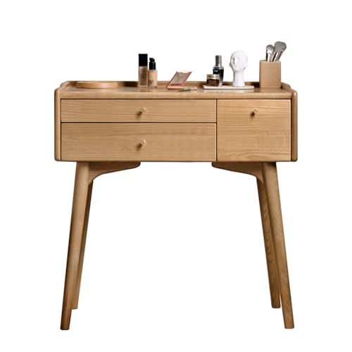 Small Vanity Desk, Solid Wood Dressing Table with Drawer Divider, Study Desk and Vanity Desk for Bedroom, 18" D x 40" W x 32" H - color: Ash Wood-natural, size: 40" W