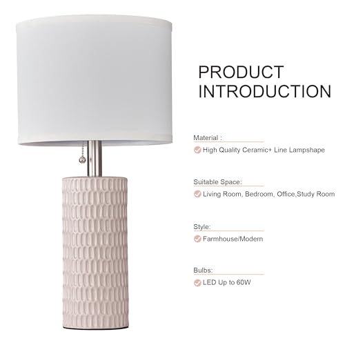 Reaketon Table Lamps for Living Room Set of 2, Ceramic Table Lamps for Bedroom, 20" Modern Lamps for Night Stands, Pink - color: Pink