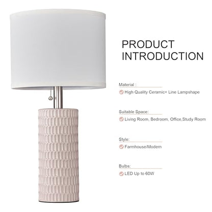 Reaketon Table Lamps for Living Room Set of 2, Ceramic Table Lamps for Bedroom, 20" Modern Lamps for Night Stands, Pink - color: Pink