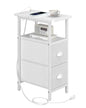 sthmec Narrow End Table with Charging Station, Narrow Side Table with 2 Fabric Drawers, Slim Nightstand, Skinny Bedside Table, Small Side Table for Small Spaces, Living Room, Bedroom, White - color: White, size: 7.87'' W x 15.75'' D x 24.37'' H, style: Po