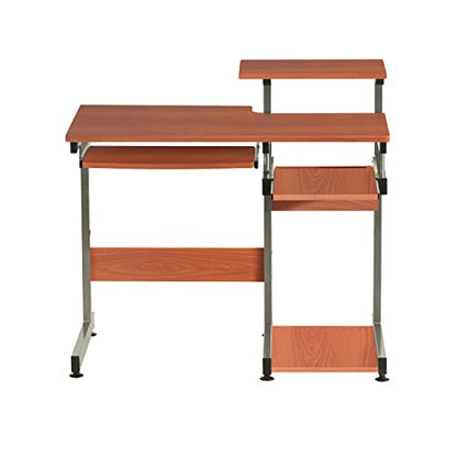 Techni Mobili 38"W Desk with Printer/Keyboard Tray & CPU Platform, Cherry | Compact workstation, home office computer desk, CPU storage, pull-out keyboard tray, small space furniture