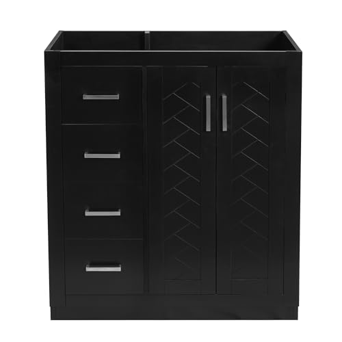 30 Inch Black Bathroom Vanity Without Sink,Bathroom Vanity Base Cabinet | with Herringbone Pattern Soft Closing Doors,3 Left Drawers,Solid Wood Frame,Floor-Standing with Toe-Kick - color: Black, size: 30 Inch Base Only(Left Drawers)