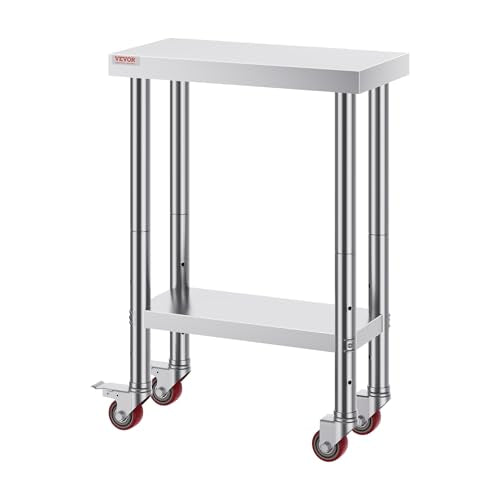 Vevor Stainless Steel Work Table with Wheels 24 x 12 x 32 Inch Prep Table with 4 Casters Heavy Duty Work Table for Commercial Kitchen Restaurant Business : Industrial & Scientific - size: 24*12*34In, style: With Caster