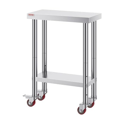 Vevor Stainless Steel Work Table with Wheels 24 x 12 x 32 Inch Prep Table with 4 Casters Heavy Duty Work Table for Commercial Kitchen Restaurant Business : Industrial & Scientific - size: 24*12*34In, style: With Caster