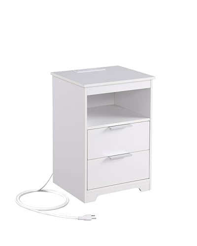 End Table White，with 2 Drawers and Large Storage Space TC02WET - color: White, style: 2 Drawers