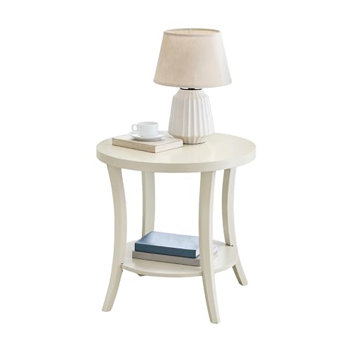 Roundhill Furniture Perth Contemporary Round End Table with Shelf - color: Ivory