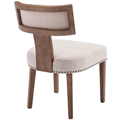 RIVOVA Mid Century Modern Dining Chairs Set of 4 Upholstered Linen Fabric Kitchen Dining Side Chairs with Nailhead Trim, Modern Kitchen Armless Solid Wood Dining Chairs, Beige - color: Beige Nailhead