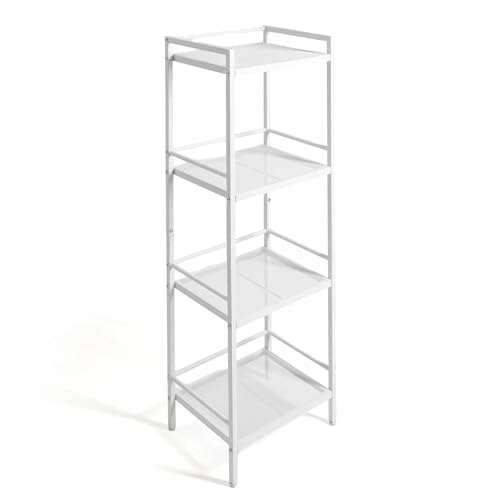 IDEALHOUSE 4 Tier Bathroom Shelves – Ladder Shelf Freestanding Rustic Home Organizer, Space-Saving Metal Storage Shelving Unit for Living Room, Bedroom, Kitchen, Office, Rustproof - color: 4 Tier White