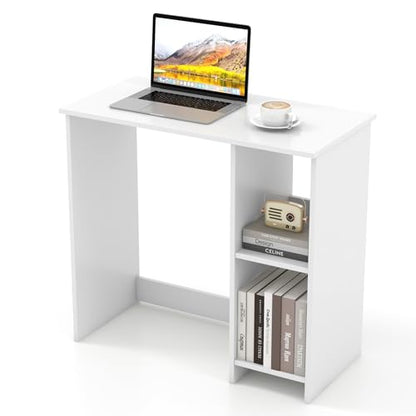 Giantex White Small Desk for Bedroom, 31.5 Inch Home Office Computer Desk with Shelves, Space Saving Study Writing Desk, Modern Simple Laptop Desk for Small Spaces, White - color: White
