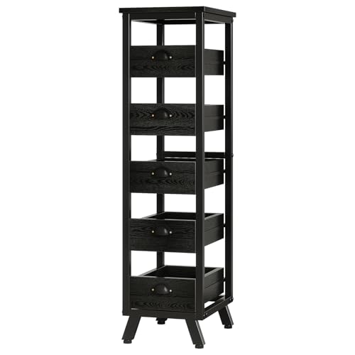 Tribesigns Black Wood Fruit and Vegetable Storage Rack, 5-Tier Narrow Snack Stand Kitchen Stand Fruit Basket, Pull-Out Utility Organizer for Kitchen, Living Room - color: Black