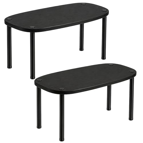 Ibyx Cabinet Organizer Set of 2 - Kitchen Pantry Organizers and Storage with Bamboo Top & Brass-Effect Metal Legs - for Kitchen Counter & Stackable Shelves for Cabinets with 22 lb Capacity - Black - color: Black