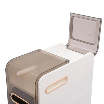 Plastic Narrow Storage Cabinet, Vertical Bathroom Storage Unit 4-Tier Slim Organizer Tower with Toilet Paper Holder Side Unit for Towels Shampoo Cosmetics