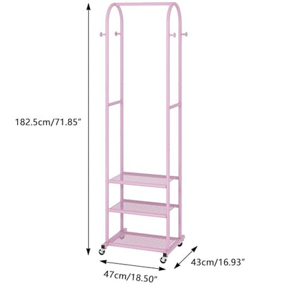 Kaitiemoo Heavy Duty Clothing Rack With Wheels,Modern Garment Rack With 3 Metal Shelves, 71.8Inches Display Rack For Hanging Clothes, Hanging Rod For Small Space,Pink - color: Pink