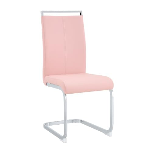 Baysitone Modern Dining Chairs Set of 2, Side Dining Room Chairs, High Back Kitchen Chairs with Faux Leather Padded Seat for Dining Room,Kitchen, Living Room Pink - color: Pink, size: Set of 2