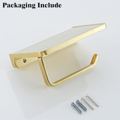 RANDOM Brushed Gold Toilet Paper Holder with Shelf Wall Mount Toilet Paper Roll Holder Solid Metal Toilet Tissue Holder Gold.RD93008BG - color: B-brushed Gold