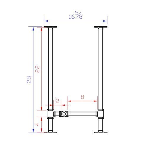 Rusty Design H28, BKH1728C38 Pipe Legs KIT with Cross Bar for Writing Desk, Computer Table, H-Shape, L38 x W17 x H28, Pack Suitable for 1 Table