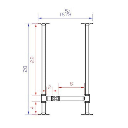 Rusty Design H28, BKH1728C38 Pipe Legs KIT with Cross Bar for Writing Desk, Computer Table, H-Shape, L38 x W17 x H28, Pack Suitable for 1 Table