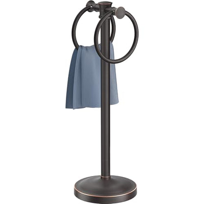 Hoimpro 17 Inch Oil Rubbed Bronze Stainless Steel Free Standing Towel Rack Bar, Double Stand Towel Ring Hand Towel Holder Hanger, Towel Hardware for Bathroom Vanity Kitchen Countertops - color: Oil Rubbed Bronze