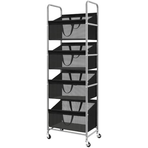 STO STO 4-Tier Vertical Rolling Laundry Hamper, Removable Bags, Black Mesh | 160L Capacity, Space-Saving Vertical Design, Rust-Resistant Steel Frame, Lockable Wheels, Ideal for Apartments & Small Spaces - color: Black Mesh, size: 4-Tier
