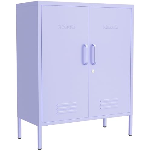 Multipurpose Accent Cabinet Locker, Metal Storage Cabinet with 2 Adjustable Shelves, Heavy Duty & Lockable Organizer Made of Thickened Steel, Easy Assembly for Home, Entryway, Purple - color: Lilac, style: Cabinet-33"H-RE