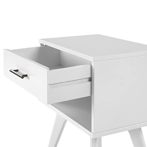 Mid Century Modern One Drawer Nightstand/Constructed of Solid Wood/White Finish - color: White