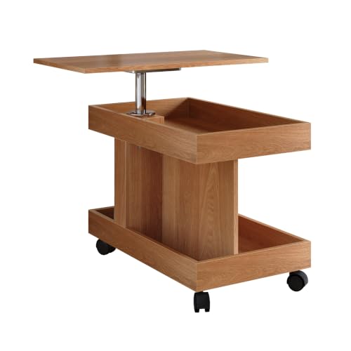 Multifunctional End Table with Wheels and 360° Rotating Desktop | Rolling Design, Storage Compartment, Sofa Side Narrow Table, Bedside Use, Living Room & Bedroom - color: Natural-7.15