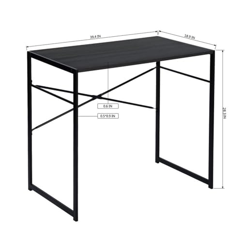 Pemberly Row Compact Industrial Computer Desk, Black Finish, Modern Minimalist Style, Durable Metal Frame and MDF Board, Spacious Work Surface, Ideal for Home Office, Study, or Small Spaces