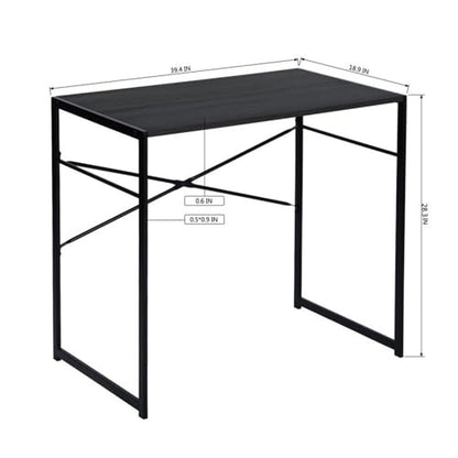 Pemberly Row Compact Industrial Computer Desk, Black Finish, Modern Minimalist Style, Durable Metal Frame and MDF Board, Spacious Work Surface, Ideal for Home Office, Study, or Small Spaces