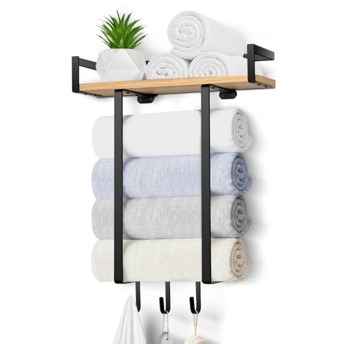 Towel Racks for Bathroom, Wall Mounted Towel Rack for Bathroom, Wall Towel Rack for Rolled Towels, Towel Storage for Small Decor-Black - color: Dark Black