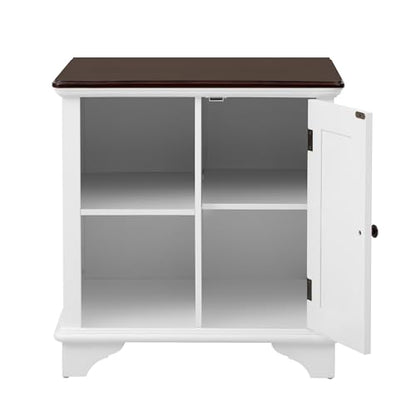 Multifunctional End Table Side Table with a Shutter Style Door and 2 Woven Grass Baskets, Sofa Side Narrow Table, Wood Bedside Nightstand for Living Room Bedroom (White-4.7) - color: White-4.7