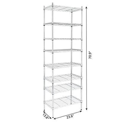 8-Tier Wire Shelving Unit, Adjustable Heavy Duty Storage Rack with Leveling Feet, Freestanding Standing Shelf Organizer, for Kitchen Pantry Garage, Chrome - color: Chrome, 8 Tier-70.87"