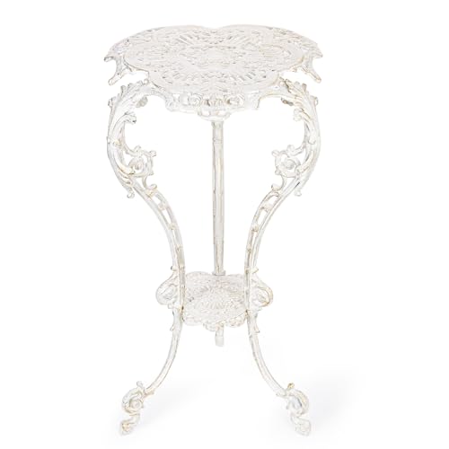 Sungmor Vintage Cast Iron Plant Stand - 2 layer 27.5 Inches Tall White | Ornate Metal Plant Display Rack, Solid Weight Bearing Side Table for Garden Porch, Living Room & Farmhouse Floral Arrangement - color: White