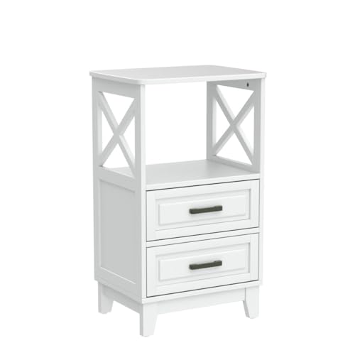 FansaFurn Tall Nightstand Wooden Rustic Bedside End Table for Bedroom, Living Room, 13" D x 18" W x 28" H(Set of 2), White - color: White, size: 13" D x 18" W x 28" H (Set of 2)