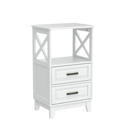 FansaFurn Tall Nightstand Wooden Rustic Bedside End Table for Bedroom, Living Room, 13" D x 18" W x 28" H(Set of 2), White - color: White, size: 13" D x 18" W x 28" H (Set of 2)
