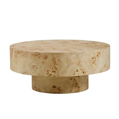 31.49'' Round Coffee Table Modern Wood Coffee Table for Living Room, Contemporary Circle Fluted Drum Pedestal Style, Burl Wood Veneer, Easy Assembly, Natural (ø31.49'' x 13.77'') - color: Ø31.49'' -Natural