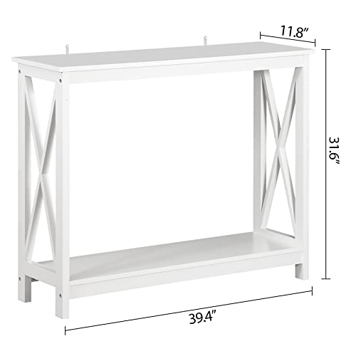 Nouva 2-Tier Narrow Console Sofa Side Table Wall Table for Hallway Foyer, White - color: White