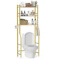 3-Tier Over The Toilet Storage, Freestanding Metal Bathroom Organizer with 4 Hooks & Anti-Tilt Kits, Heavy Duty Space Saver Shelf for Bathroom/Kitchen/Living Room, Gold