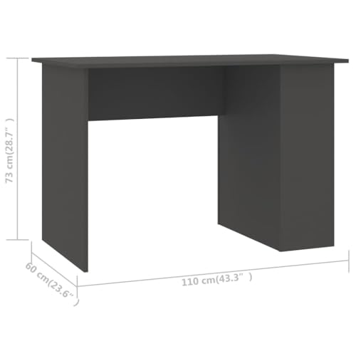 Modern Engineered Wood Desk with Sleek Gray Finish, Spacious 43.3 x 23.6 Inch Workspace for Home Office, Study, and Writing Tasks, Durable and Easy to Maintain - color: Grey