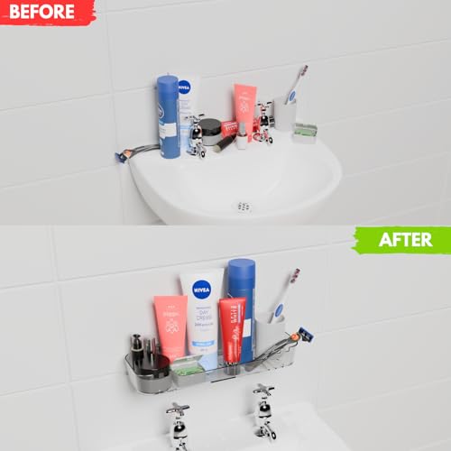Acrylic Shower Shelf – Adhesive, No-Drill Bathroom Wall Shelf, Clear 12.2" x 3.54" x 1.77" Slim Organizer with Fast Drainage for Shower & Sink Toiletries - size: Medium