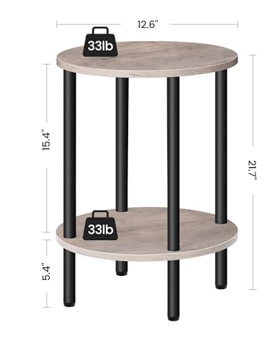 CHOEZON Side Table Set of 2, Round End Table, 2-Tier Small Nightstand with Sturdy Metal Tube, Industrial Coffee Table, for Living Room, Bedroom, Greige and Black TBZ01P2BG - color: Greige + Black