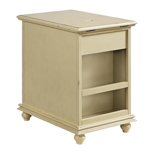 Martin Svensson Home Elegant Chairside End Table with Power — 24″W x 16″D x 25″H, Antique Cream White — Transitional Painted Accent Table with Flip-Top USB Charging, Drawer & Cabinet Storage - color: Antique Cream White