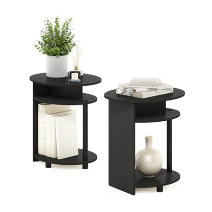 3-Tier Set of 2 Round End Table with Oval Tabletop, Bedside Table with Open Shelf, Night Stand, Side Table, for Bedroom, Living Room, Walnut - color: Walnut/Black, size: 3 Tier, Set of 2