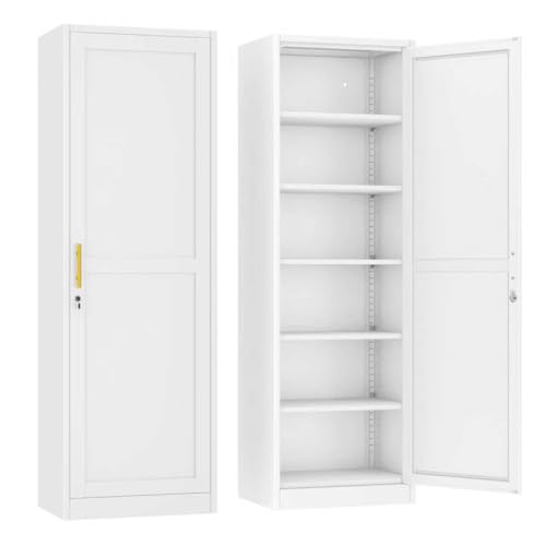 Ckzbx Metal Locker Tall Narrow Storage Cabinet, 67" H Locking Tool File Cabinets Snack Locker Organizer for School Classroom,Bedroom,Gym Home Office,Entryway and Hallway (20" W 1Door White) - color: White, size: 1Door-20"W-Lock