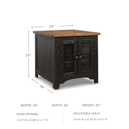 Signature Design by Ashley Distressed Two-Tone Wood Accent Side Table, Valebeck End Table with Cabinet, Casual Farmhouse Nightstand with Metal Wire Mesh Doors, Brown and Black - color: Black/Brown