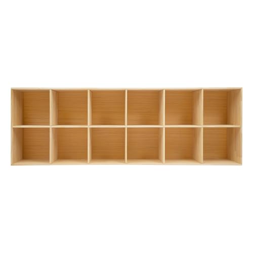 12 Cube Bookcase, 2-Tier Solid Wood Storage Organizer, Floor Standing Display Cabinet Bookshelf with Back Panels, Open Shelf for Bedroom, Living Room, Office 70.8"W X 11.8"D X 23.6"H (Wood)