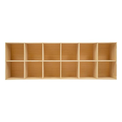 12 Cube Bookcase, 2-Tier Solid Wood Storage Organizer, Floor Standing Display Cabinet Bookshelf with Back Panels, Open Shelf for Bedroom, Living Room, Office 70.8"W X 11.8"D X 23.6"H (Wood)